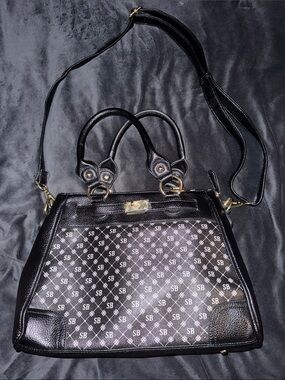Danbury Mint Monogram Black Top Handle Satchel Detachable Strap American Horror